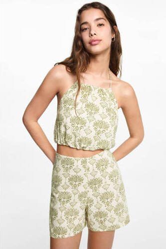 Mango Kids casual short met all over print ecru groen Korte broek Meisjes Viscose 152(XXS)