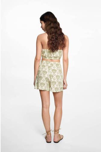Mango Kids casual short met all over print ecru groen Korte broek Meisjes Viscose 152(XXS) - Foto 3