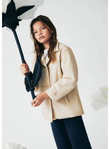 Mango Kids coat zomer middenbruin Jas Beige Meisjes Polyamide Klassieke kraag 134