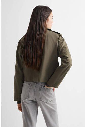 Mango Kids coat zomer mos groen Jas Meisjes Polyester Reverskraag Effen 152(XXS)