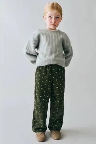 Mango Kids corduroy casual gebloemde broek donkergroen Meisjes Katoen