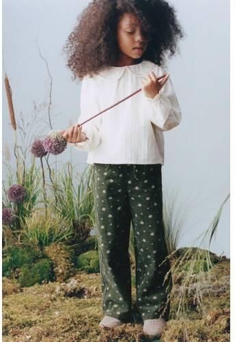 Mango Kids corduroy casual gebloemde broek donkergroen Meisjes Katoen - Foto 2