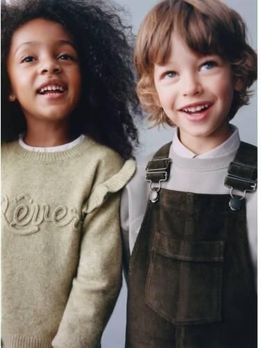 Mango Kids corduroy tuinbroek donkergroen Jongens Katoen Effen - Foto 2
