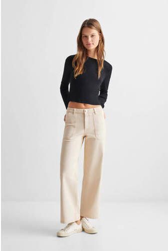Mango Kids cropped broek lichtbeige Ecru Meisjes Katoen Effen 152(XXS)