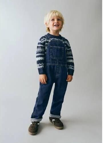 Mango Kids denim tuinbroek changeant blauw Effen