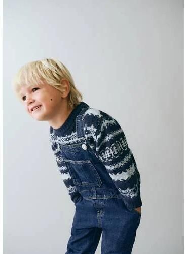 Mango Kids denim tuinbroek changeant blauw Effen - Foto 3