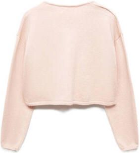 Mango Kids fijngebreid vest lichtroze Meisjes Katoen Ronde hals Effen 128