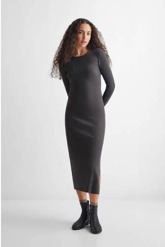 Mango Kids fijngebreide maxi jurk antraciet Grijs Meisjes Viscose Ronde hals 152(XXS)