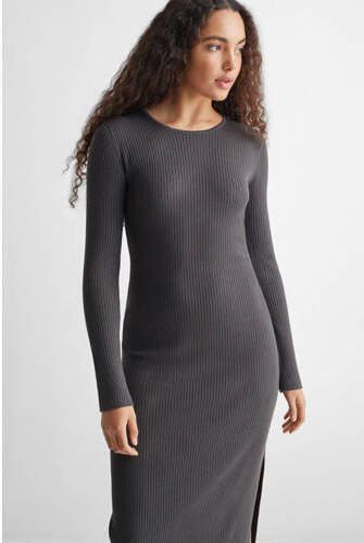 Mango Kids fijngebreide maxi jurk antraciet Grijs Meisjes Viscose Ronde hals 152(XXS) - Foto 3