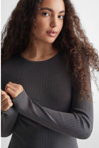 Mango Kids fijngebreide maxi jurk antraciet Grijs Meisjes Viscose Ronde hals 152(XXS) - Foto 2