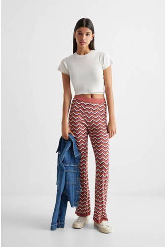 Mango Kids flared broek met all over print oudroze Meisjes Polyamide All over print 152(XXS) - Foto 3