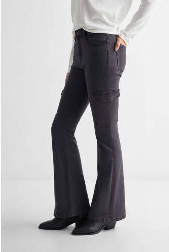 Mango Kids flared jeans antraciet Zwart Meisjes Stretchdenim 152(XXS)