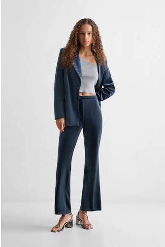 Mango Kids fluwelen flared broek met textuur marineblauw Meisjes Fluweel 152(XXS)
