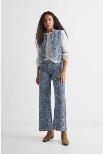 Mango Kids gebloemd gilet blauw wit Meisjes Katoen Ronde hals Bloemen 152(XXS)