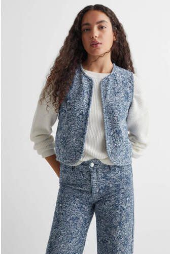 Mango Kids gebloemd gilet blauw wit Meisjes Katoen Ronde hals Bloemen 152(XXS) - Foto 3