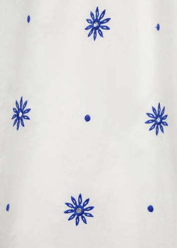 Mango Kids gebloemde A-lijn jurk wit hardblauw Meisjes Katoen V-hals Bloemen 152(XXS)