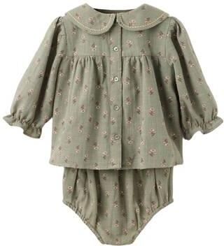 Mango Kids gebloemde blouse groen Meisjes Katoen Peter Pan-kraag Bloemen