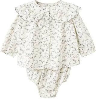 Mango Kids gebloemde blouse lichtbeige Ecru Meisjes Katoen Peter Pan-kraag