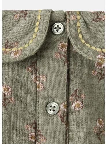Mango Kids gebloemde blouse olijfgroen Meisjes Katoen Peter Pan-kraag - Foto 2