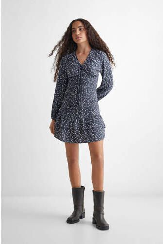 Mango Kids gebloemde jurk donkerblauw wit Meisjes Viscose V-hals Bloemen 152(XXS)