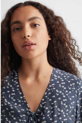Mango Kids gebloemde jurk donkerblauw wit Meisjes Viscose V-hals Bloemen 152(XXS) - Foto 2
