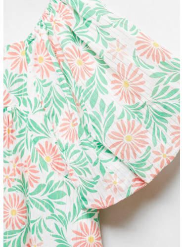Mango Kids gebloemde jurk groen rood wit Meisjes Katoen Ronde hals Bloemen 134