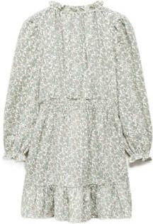 Mango Kids gebloemde jurk mintgroen ecru Meisjes Katoen Ronde hals Bloemen 122