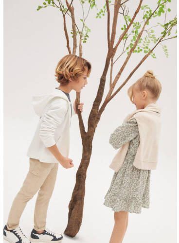 Mango Kids gebloemde jurk mintgroen ecru Meisjes Katoen Ronde hals Bloemen 122 - Foto 2