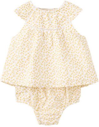 Mango Kids gebloemde korte jurk lichtgeel Meisjes Katoen Ronde hals Bloemen