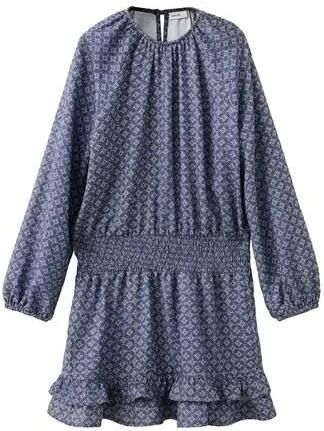 Mango Kids gebloemde korte jurk met ruches marine Paars Meisjes Viscose Ronde hals