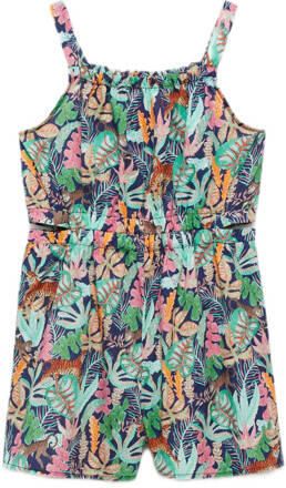 Mango Kids gebloemde playsuit donkerblauw multicolor Meisjes Katoen Ronde hals 116