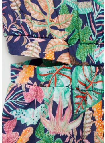 Mango Kids gebloemde playsuit donkerblauw multicolor Meisjes Katoen Ronde hals 116 - Foto 2