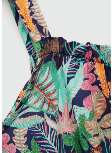Mango Kids gebloemde playsuit donkerblauw multicolor Meisjes Katoen Ronde hals 116 - Foto 3