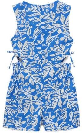 Mango Kids gebloemde playsuit helderblauw wit Meisjes Katoen Ronde hals 116 - Foto 2