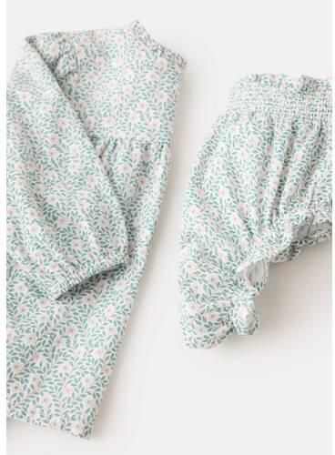 Mango Kids gebloemde set met smockwerk groen roze Meisjes Katoen Ronde hals - Foto 2