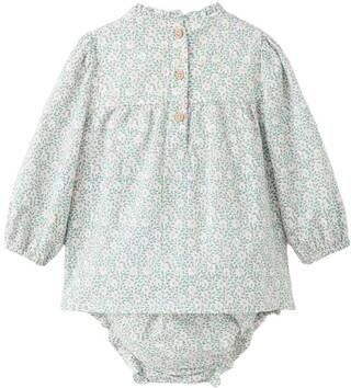 Mango Kids gebloemde set met smockwerk groen roze Meisjes Katoen Ronde hals