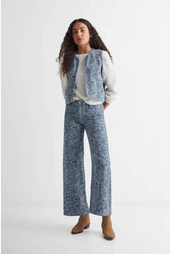 Mango Kids gebloemde wide leg broek indigo wit Blauw Meisjes Katoen Bloemen 152(XXS)