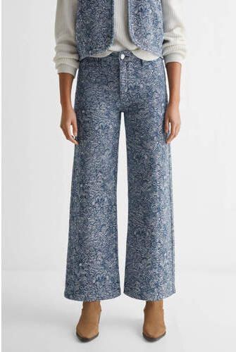 Mango Kids gebloemde wide leg broek indigo wit Blauw Meisjes Katoen Bloemen 152(XXS) - Foto 3
