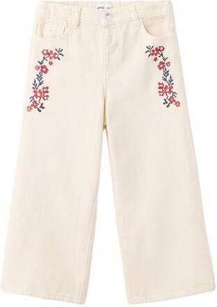 Mango Kids gebloemde wide leg jeans beige Meisjes Denim Bloemen