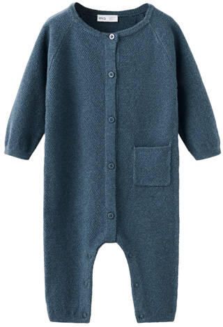 Mango Kids gebreid boxpak donkerblauw Jongens Katoen Ronde hals Effen