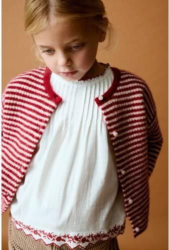 Mango Kids gebreid gestreept vest rood wit Meisjes Acryl Ronde hals Streep - Foto 2