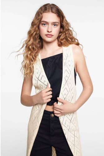 Mango Kids gebreid gilet naturel wit Meisjes Katoen Openvallende hals Effen 152(XXS)