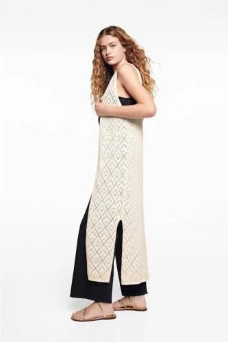 Mango Kids gebreid gilet naturel wit Meisjes Katoen Openvallende hals Effen 152(XXS) - Foto 2