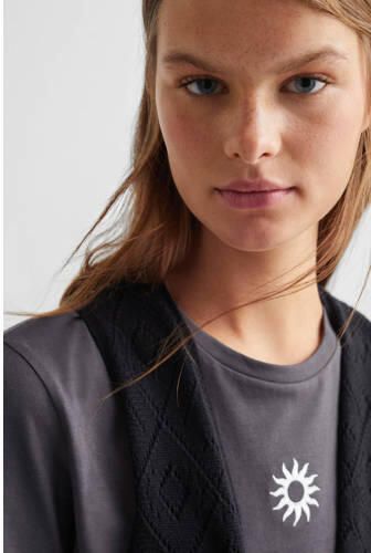 Mango Kids gebreid gilet zwart Meisjes Katoen Openvallende hals Effen 152(XXS)