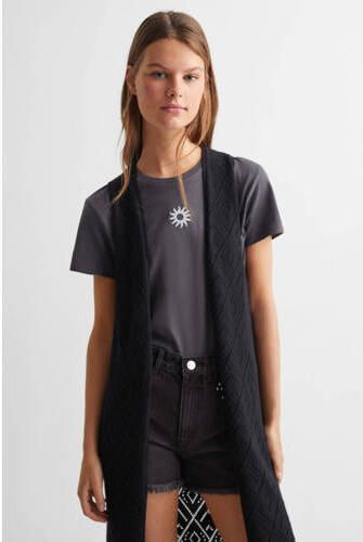 Mango Kids gebreid gilet zwart Meisjes Katoen Openvallende hals Effen 152(XXS) - Foto 2