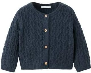 Mango Kids gebreid vest met kabels donkerblauw Meisjes Katoen Ronde hals