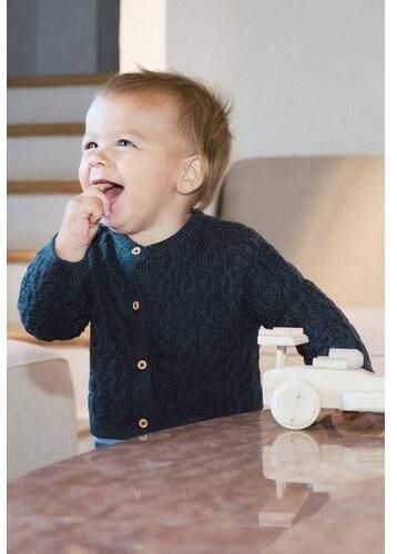 Mango Kids gebreid vest met kabels donkerblauw Meisjes Katoen Ronde hals - Foto 2
