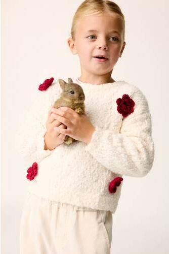 Mango Kids gebreide gebloemde trui ecru Meisjes Polyester Ronde hals