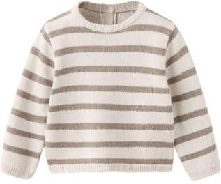 Mango Kids gebreide gestreepte trui ecru Jongens Katoen Ronde hals Streep