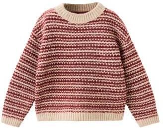 Mango Kids gebreide gestreepte trui met wol donkerrood Jongens Polyester Ronde hals